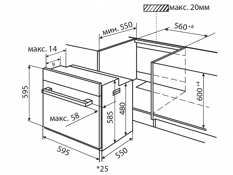 Духовой шкаф электрический встраиваемый чертеж