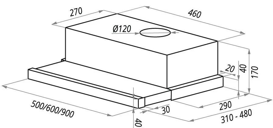 Вытяжка под шкаф HOMS VS 60 см WHITE, Галоген