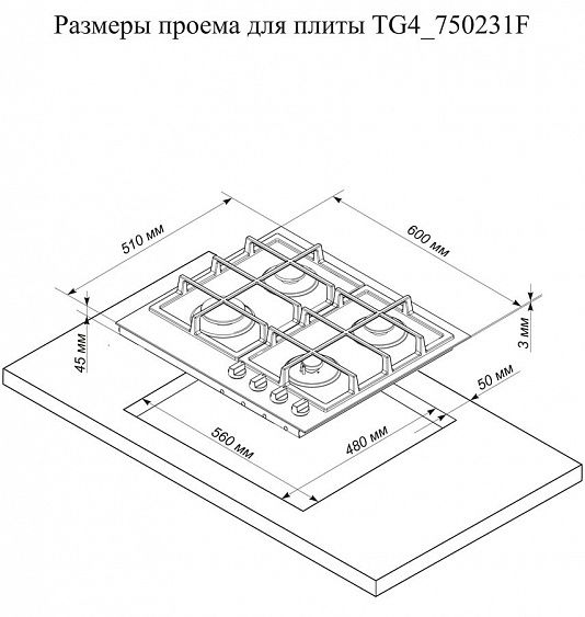 Газовая панель для кухни размеры