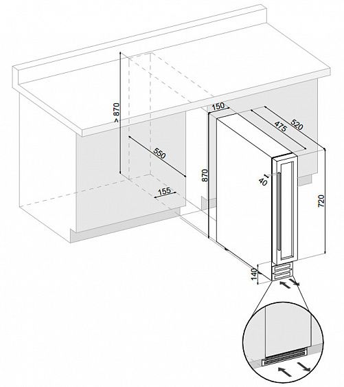 Винный шкаф под столешницу шириной 60