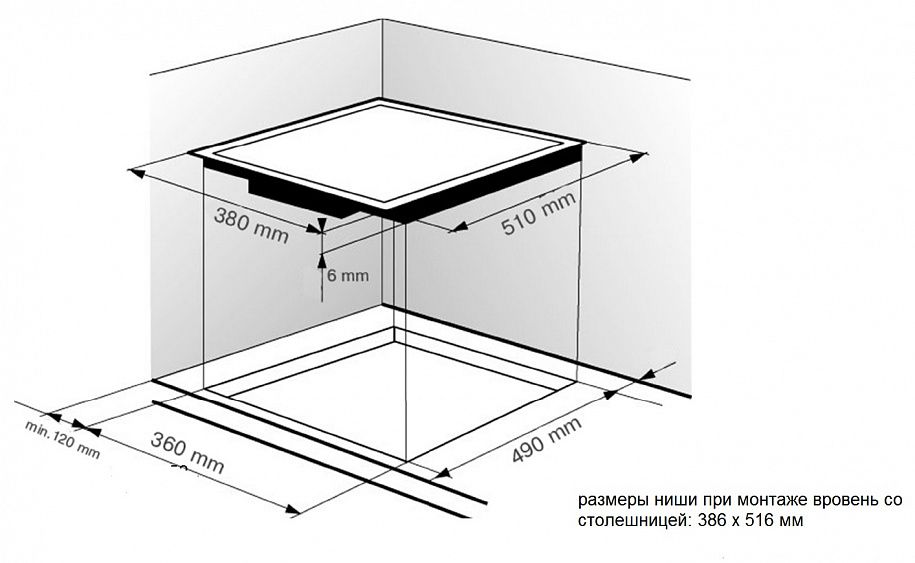 Габариты ниши под столешницу для встраивания