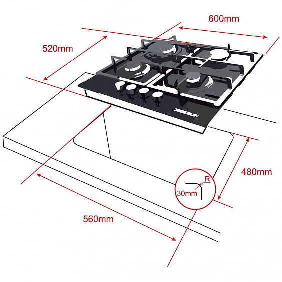 Размеры газовой плиты для кухни 4 конфорки