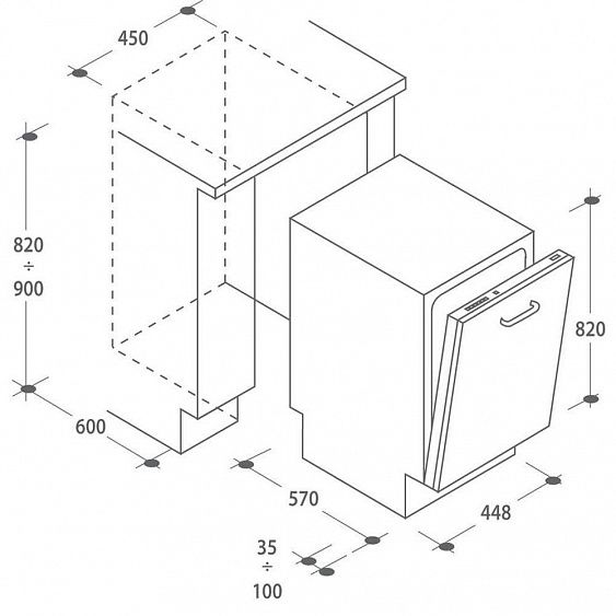 Посудомойка встраиваемая 45 см схема встройки
