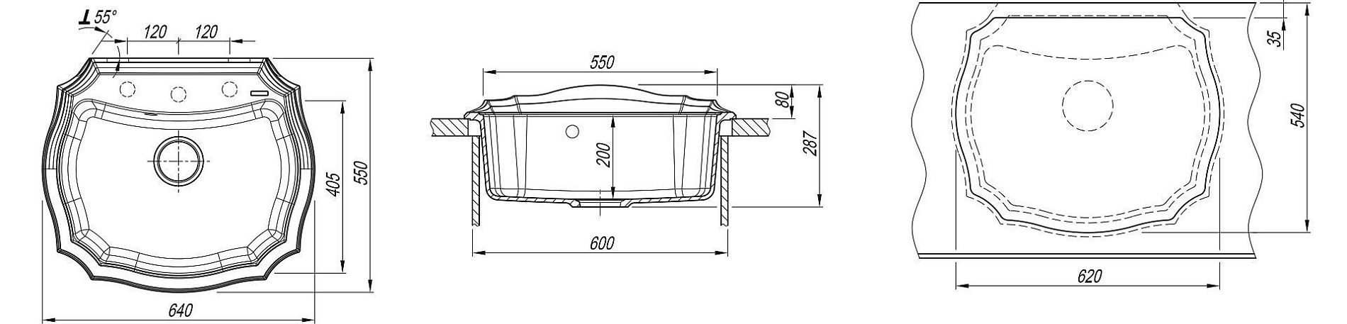 Кухонная мойка FLORENTINA Эмилия 640 серый шелк (20.355.D0640.307)