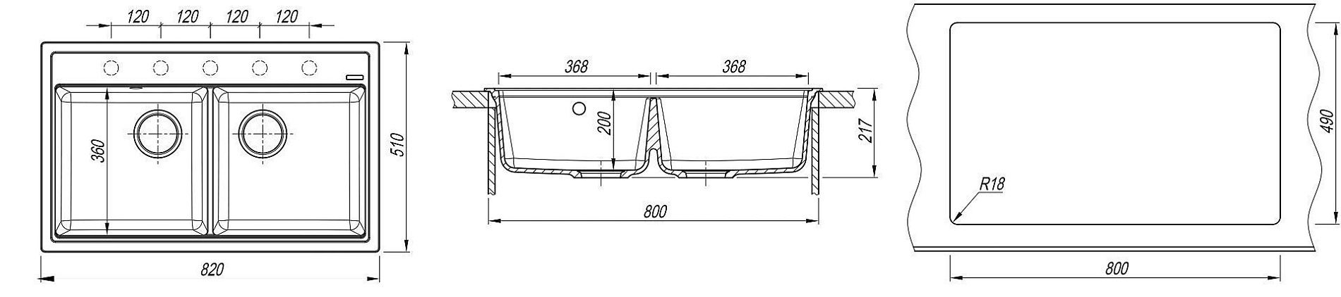 Кухонная мойка FLORENTINA липси 820 серый шелк (20.370.E0820.307)