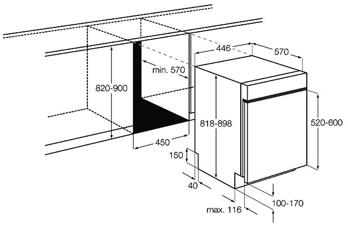 Встраиваемая посудомоечная машина 45 см схема