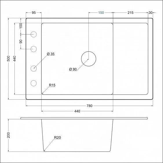Кухонная мойка EMAR EMQ-1780.Q алмаз