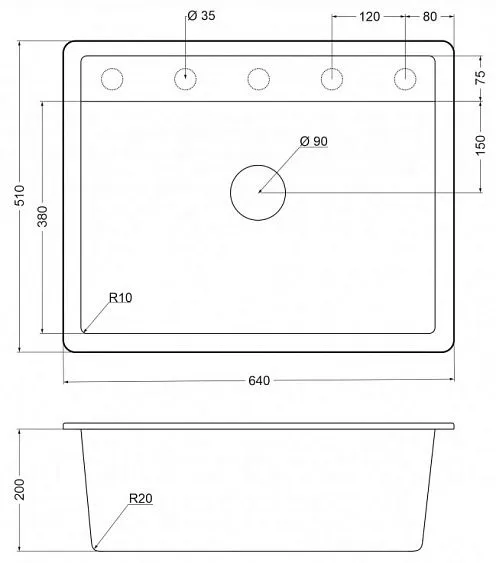 Кухонная мойка EMAR EMQ-1640.Q барит