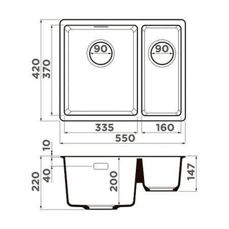 Кухонная мойка OMOIKIRI Kata 55-2-U-ES (4997500)