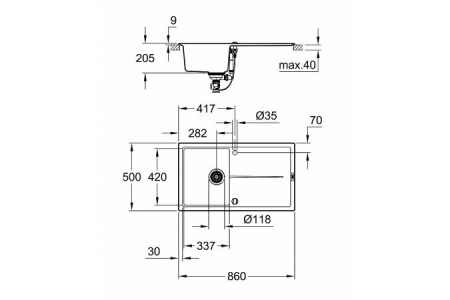 Кухонная мойка GROHE K400 серый гранит 31640AT0