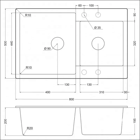 Кухонная мойка EMAR EMQ-2800.Q барит