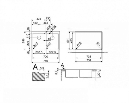 Кухонная мойка SMEG VR12S3434RS