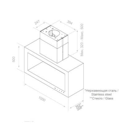 Вытяжка PANDO I-960/100 INOX  - CRISTAL BLANCO BRILLANTE V.1250 ECO SEC