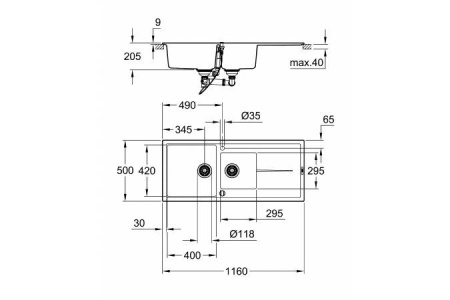 Кухонная мойка GROHE K400 черный гранит 31643AP0