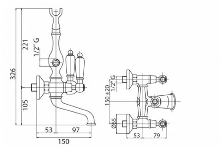Смеситель CEZARES FIRST-VD-02-M бронза/ручки металл