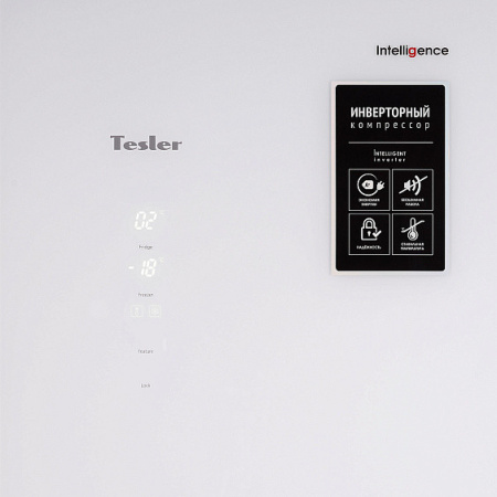 Холодильник TESLER RCD-482I WHITE GLASS — фото