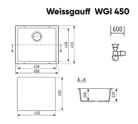 Кухонная мойка WEISSGAUFF WGI 45007 Deep Black