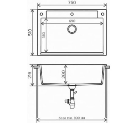 Кухонная мойка POLYGRAN Argo-760 №16 черная