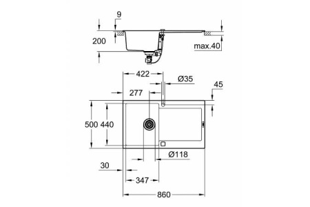 Кухонная мойка GROHE K500 черный гранит 31644AP0
