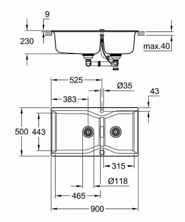 Кухонная мойка GROHE K700 черный гранит 31658AP0