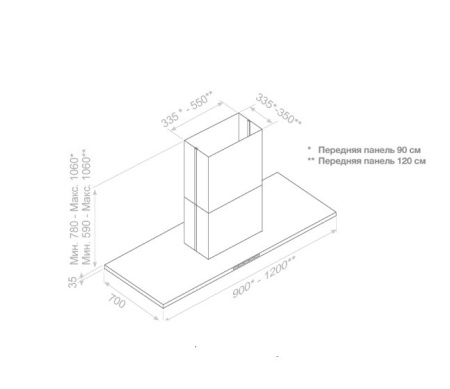 Вытяжка PANDO I-402/90 INOX V.1250 ECO SEC