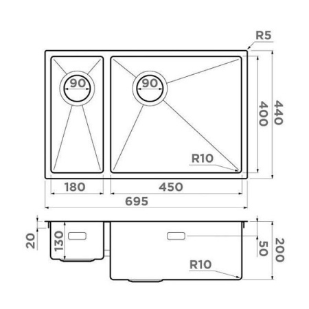 Кухонная мойка OMOIKIRI Taki 69-2-U/IF-GB-R Side (4993183)