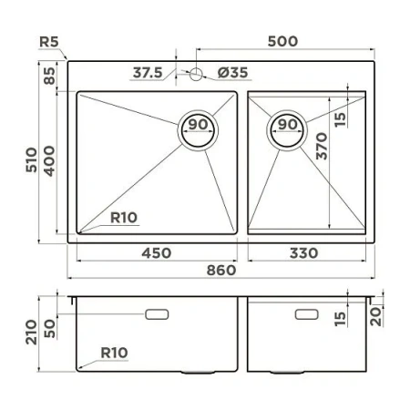 Кухонная мойка OMOIKIRI Akisame 86-2 Side-GB (4997047)