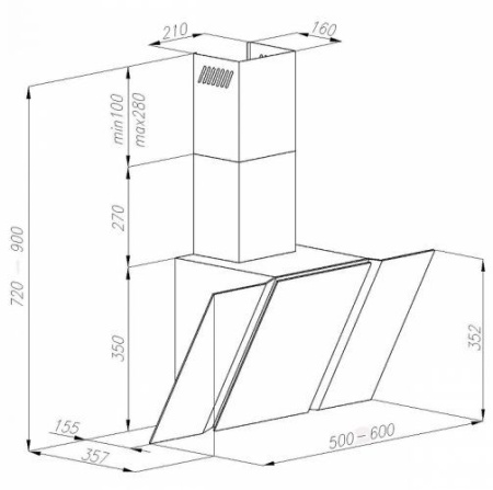 Вытяжка MAUNFELD TRENT GLASS 50 серый/чёрное стекло