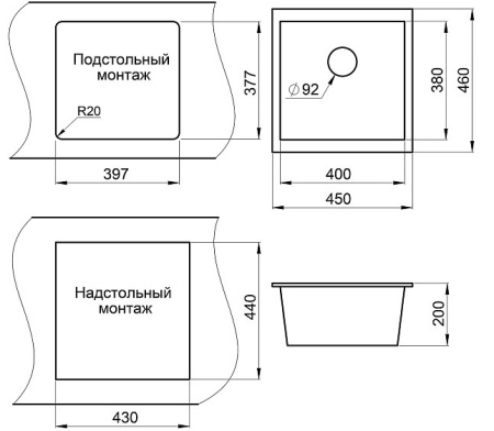 Кухонная мойка KUPPERSBERG UNIVERSA 50 NL 1B DARK ROCK