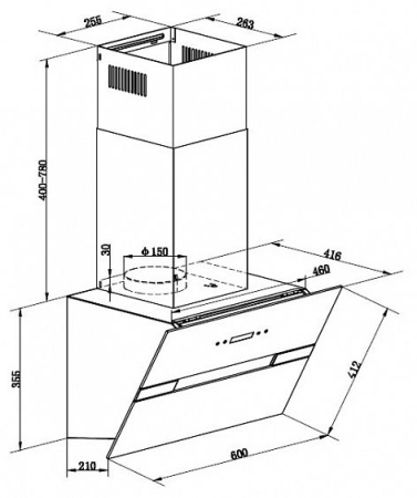 Вытяжка MAUNFELD MERSEY 60 нержавейка/черное стекло