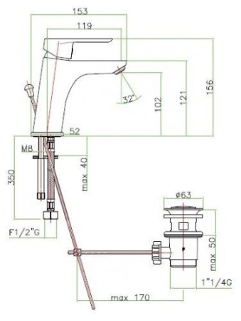 Смеситель FIORE Kevon 81OX8123 оранжевый/хром