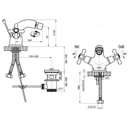 Смеситель CEZARES GOLF-BS1-03/24 золото/ручки золото