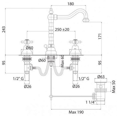 Смеситель CEZARES LORD-BLS2-03/24 золото/ручки золото