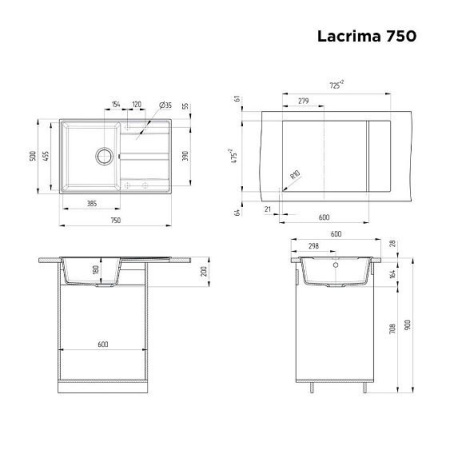 Кухонная мойка MAUNFELD Lacrima 750 MFQS-750B черный