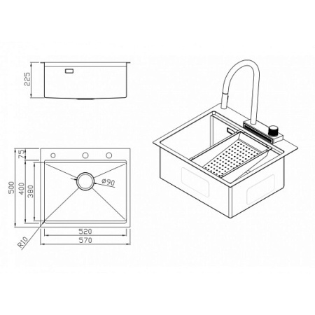 Кухонная мойка MILACIO Denia 57 Steel MC.77409 вороненая сталь