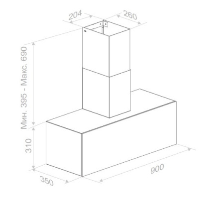 Вытяжка PANDO P-745/90 INOX DEKTON ZENITH V.1050 ECO SEC PLUS