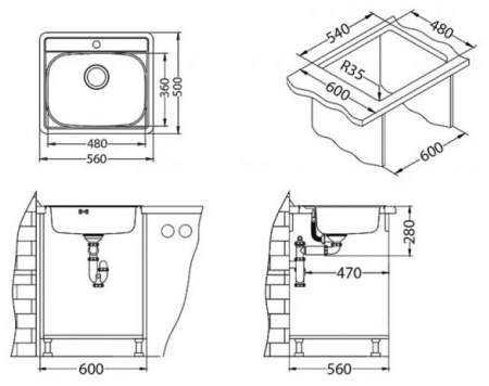 Кухонная мойка ALVEUS ALLUX 70 LEI-90-048X48SN0 1124150