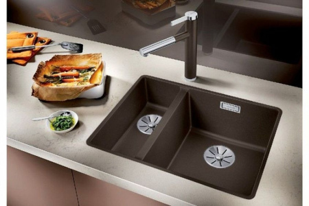 Кухонная мойка BLANCO SUBLINE 340/160-U SILGRANIT чаша справа, отводная арматура InFino® кофе гранит 523567