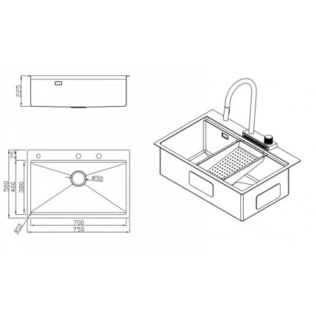 Кухонная мойка MILACIO Denia 75 Steel MC.77429 вороненая сталь