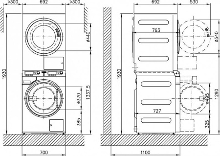Сушильная машина MIELE pt 7189 el ed в колонну сталь