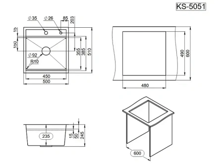 Кухонная мойка GRANULA KS-5051 сталь/матовая