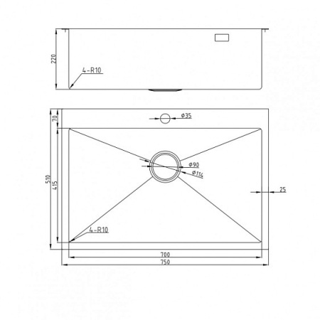 Кухонная мойка MILACIO Denia 750 Steel MC.77508 золото