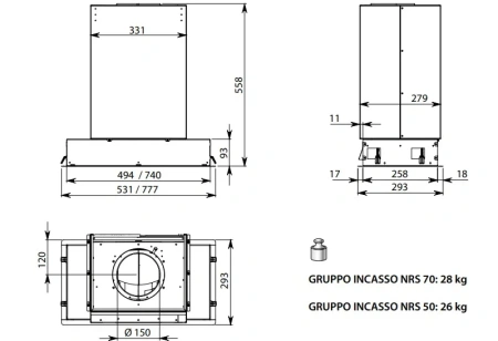 Вытяжка FALMEC GRUPPO INCASSO NRS PLUS 50 (CGIW50.E27P2#EUI490F)