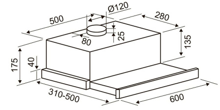 Вытяжка UKINOX стандарт HD1209 600x310 белый