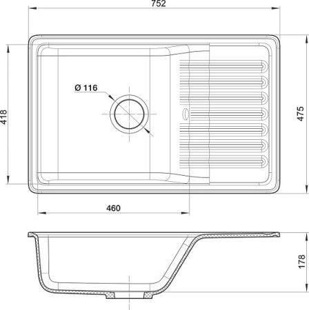 Кухонная мойка GRANFEST QUARZ GF-ZW-72 черный