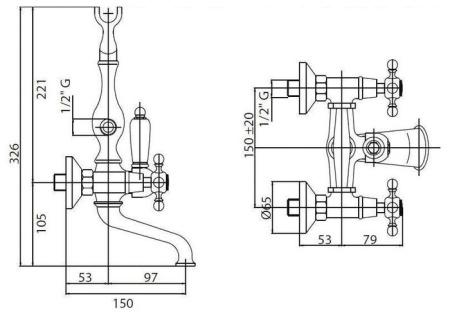 Смеситель CEZARES GOLF-VD-03/24-Bi золото/ручки белые