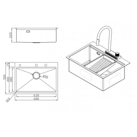 Кухонная мойка MILACIO Denia 68 Steel MC.77418 золото