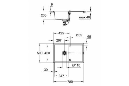 Кухонная мойка GROHE K400 серый гранит 31639AT0