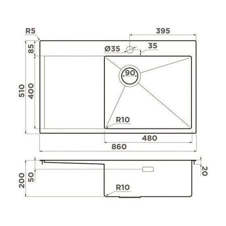 Кухонная мойка OMOIKIRI Akisame 86-GB-R Side (4997044)