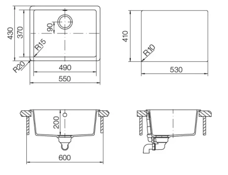 Кухонная мойка SCHOCK Quadro 60U (N-100) Cristalite оникс